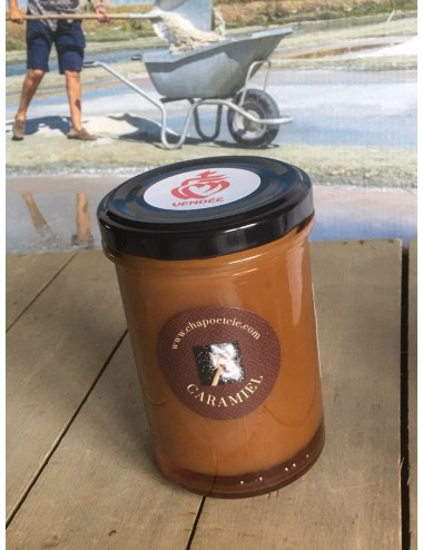 Pot de caramel 250gr fabriqué par un Artisan Pâtissier Vendéen avec notre fleur de sel et du miel de Vendée