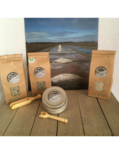 COFFRET CADEAU GARNI N°2 : "L'OR BLANC DE NOIRMOUTIER" avec des produits sucrés et salés