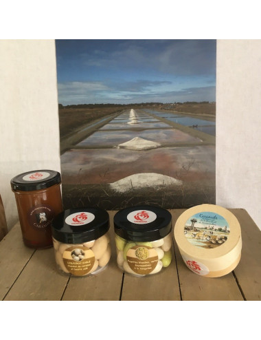 COFFRET CADEAU GARNI N°2 : "L'OR BLANC DE NOIRMOUTIER" avec des produits sucrés et salés