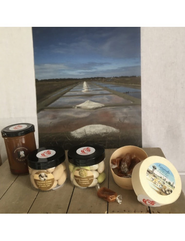 COFFRET CADEAU GARNI N°2 : "L'OR BLANC DE NOIRMOUTIER" avec des produits sucrés et salés