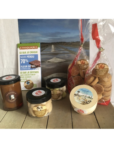 COFFRET CADEAU GARNI N°2 : "L'OR BLANC DE NOIRMOUTIER" avec des produits sucrés et salés