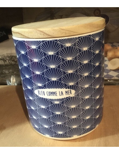 PROMO Pot à sel marin céramique "Bleu comme la mer" coquilles et son sachet de 250gr de sel marin