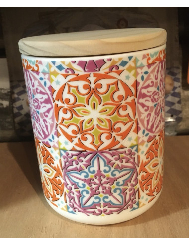 PROMO Pot à sel marin céramique Mosaïques rose et orange et son sachet de 250gr de sel marin